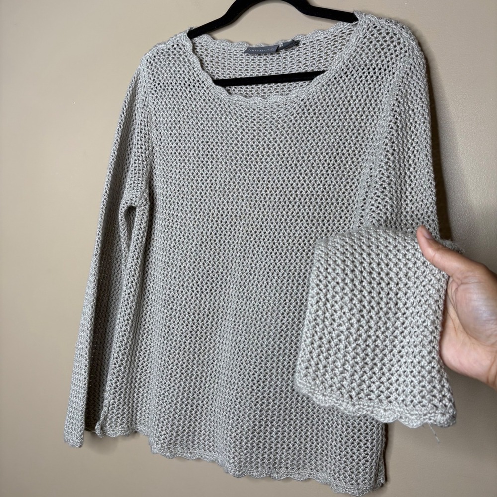 Relativity Women Large Open Knit Crochet Sweater Beige Scalloped Top Cottage - Picture 1 of 6